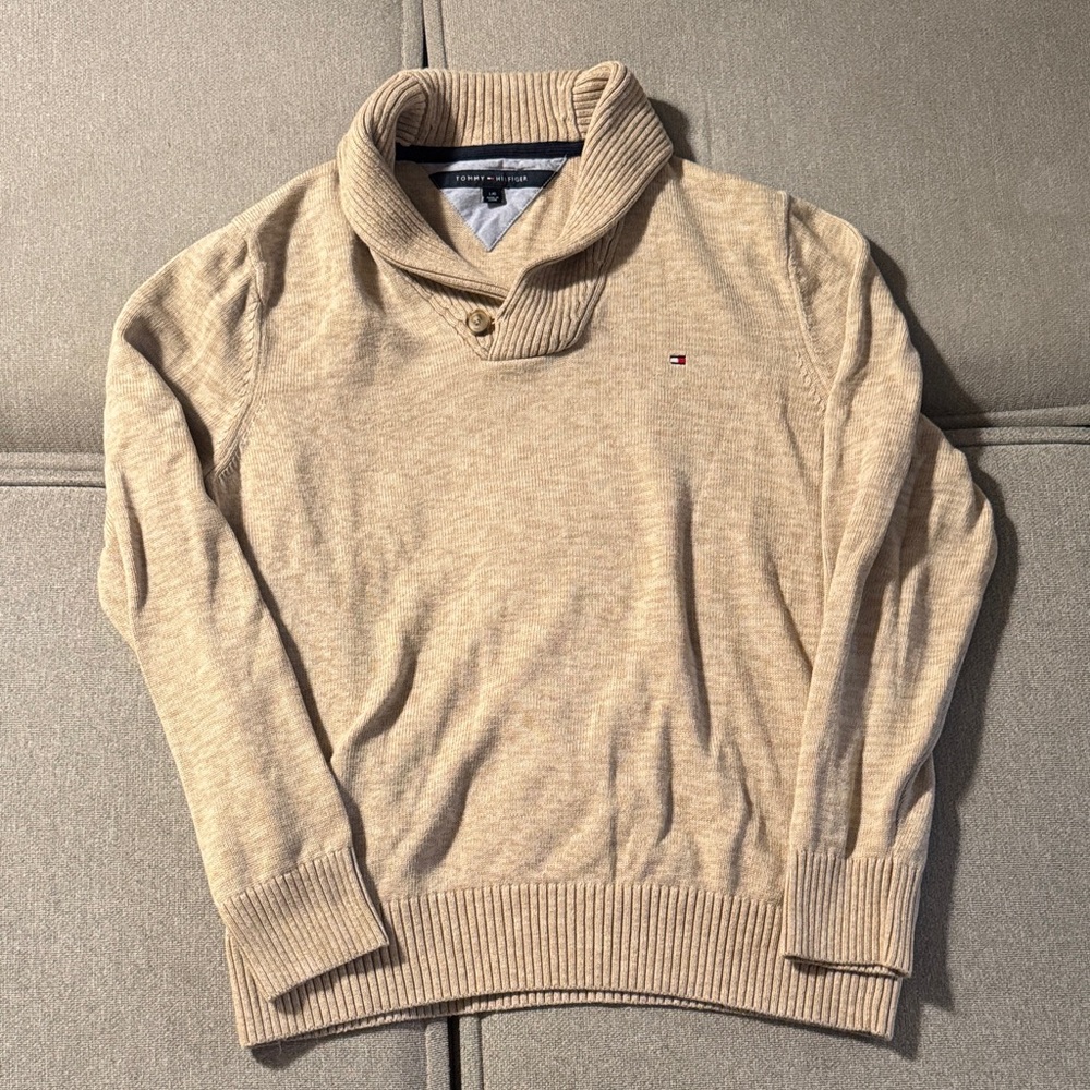 Tommy Hilfiger Men's Beige Shawl Neck Sweater